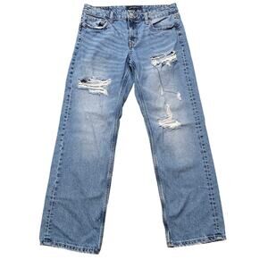 Aeropostale Low Rise 90's Baggy Distressed Light Wash Denim Jeans